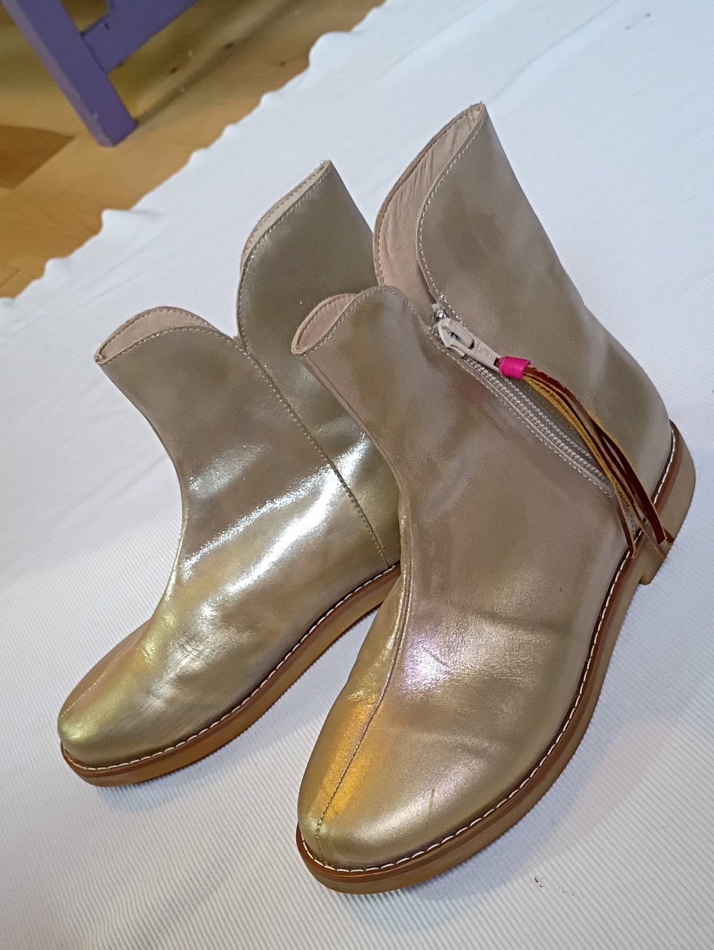 Elephantito Gold Metallic Taupe Kids Ankle Boots